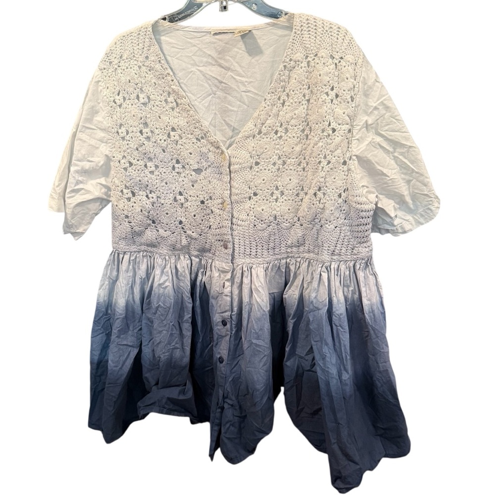 Stefano International Ombre Blue and White Crochet Top, size 18/20